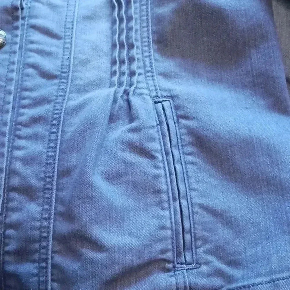 Chico's denim jacket with ruffle trim and silver buttons - Picture 7 of 9